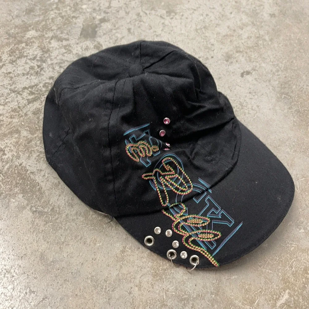 Piper & Blue Black Rock Embroidered Grommet Hat Pink Leopard Y2K Baseball Cap